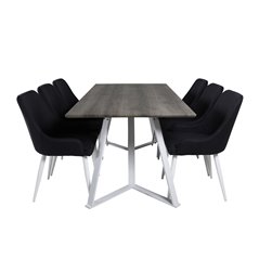 Marina Dining Table - Grey "oak" / White Legs , Plaza Dining Chair - White Legs - Black Fabric_6