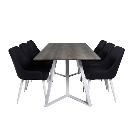 Marina Dining Table - Grey "oak" / White Legs , Plaza Dining Chair - White Legs - Black Fabric_6