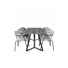 Marina Dining Table - 180*90*H75 - Grey / Black, Arrow armchair - Black Legs - Grey Velvet_6