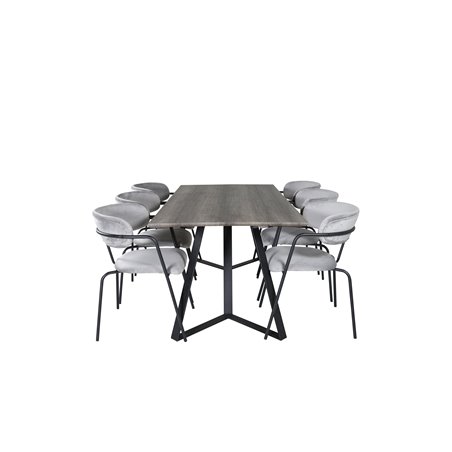 Marina Dining Table - 180*90*H75 - Grey / Black, Arrow armchair - Black Legs - Grey Velvet_6