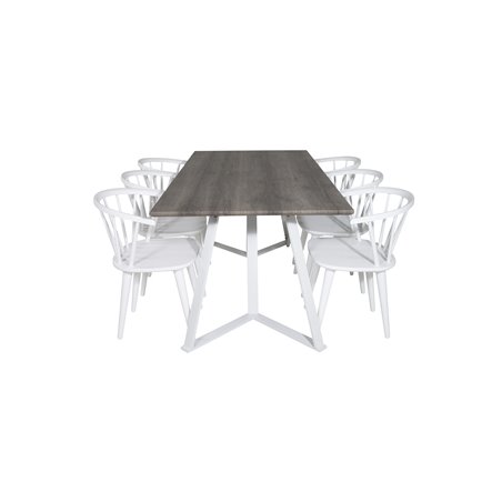 Marina Dining Table - Grey "oak" / White Legs , Bullerbyn Windsor Dining Chair - White_6