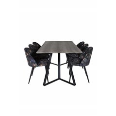 Marina Dining Table - 180*90*H75 - Grey / Black, Velvet Dining Chair - Black Flower fabric_6