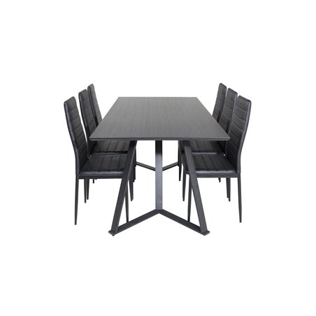 Marina Dining Table - Black top / Black Legs , Slim High Back Dining Chair - Black Legs - Black PU_6