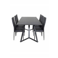 Marina Dining Table - Black top / Black Legs , Slim High Back Dining Chair - Black Legs - Black PU_6