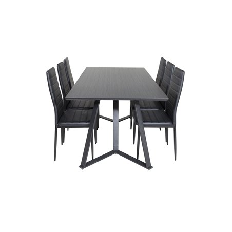 Marina Dining Table - Black top / Black Legs , Slim High Back Dining Chair - Black Legs - Black PU_6