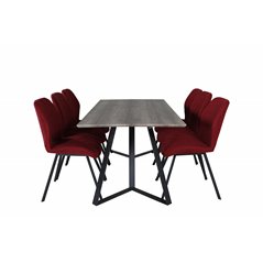 Marina Dining Table - 180*90*H75 - Grey / Black, Gemma Dining Chair - Black Legs - Red Fabric_6