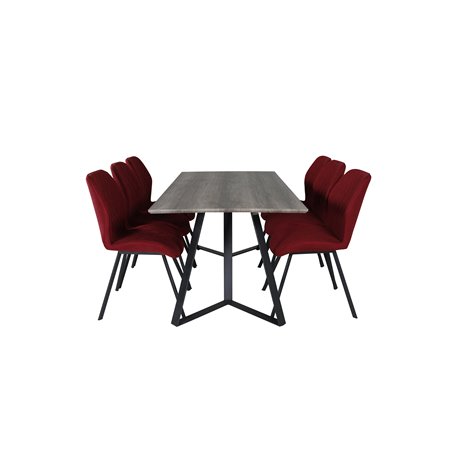 Marina Dining Table - 180*90*H75 - Grey / Black, Gemma Dining Chair - Black Legs - Red Fabric_6