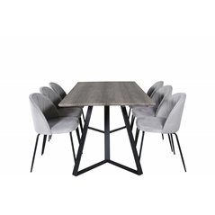 Marina Dining Table - 180*90*H75 - Grey / Black, Wrinkles Dining Chair - Black Legs - Grey Velvet_6