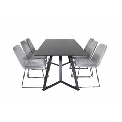 Marina Dining Table - Black top / Black Legs , Muce Dining Chair - Black Legs - Grey Velvet_6