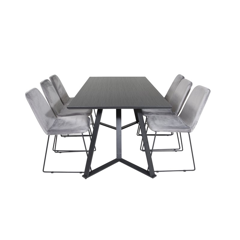 Marina Dining Table - Black top / Black Legs , Muce Dining Chair - Black Legs - Grey Velvet_6