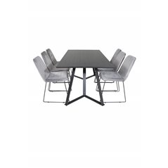 Marina Dining Table - Black top / Black Legs , Muce Dining Chair - Black Legs - Grey Velvet_6