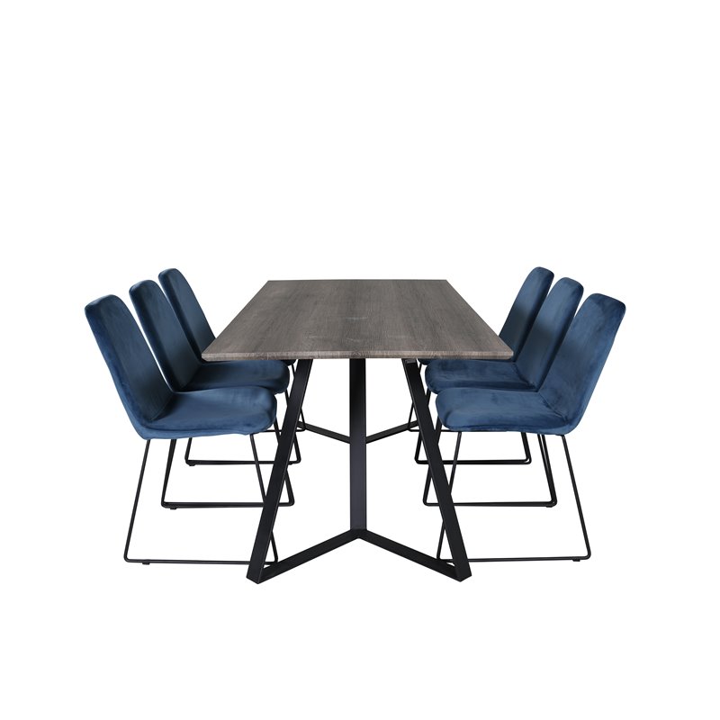 Marina Dining Table - 180*90*H75 - Grey / Black, Muce Dining Chair - Black Legs - Blue Velvet_6