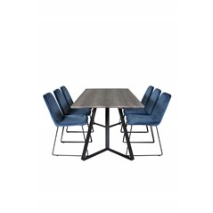 Marina Dining Table - 180*90*H75 - Grey / Black, Muce Dining Chair - Black Legs - Blue Velvet_6