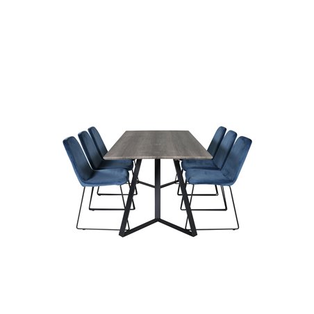 Marina Dining Table - 180*90*H75 - Grey / Black, Muce Dining Chair - Black Legs - Blue Velvet_6