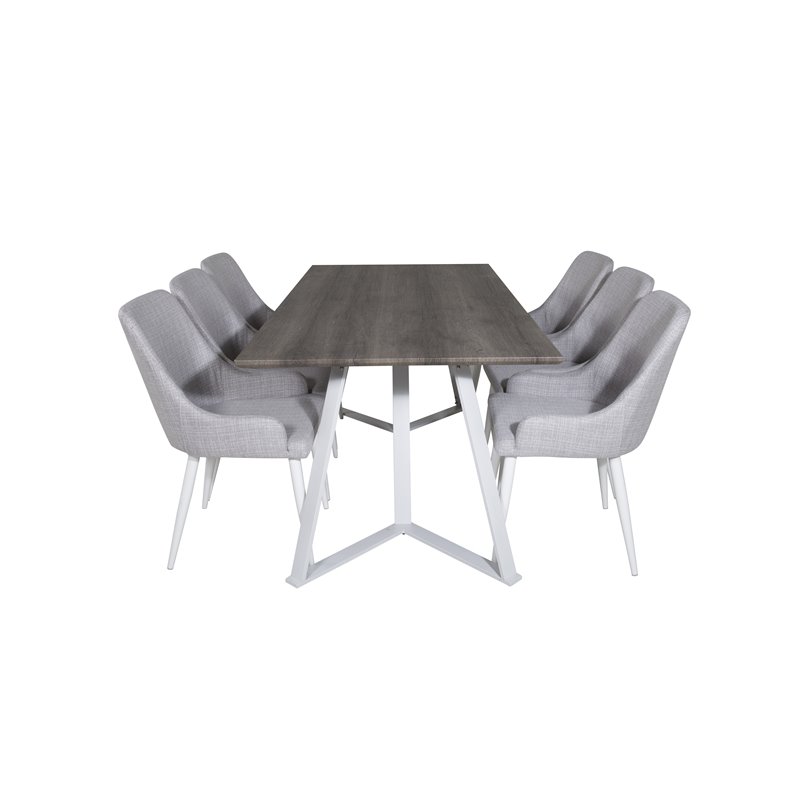 Marina Dining Table - Grey "oak" / White Legs , Plaza Dining chair - White legs - Light Grey Fabric_6