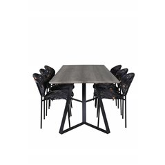 Marina Dining Table - 180*90*H75 - Grey / Black, Vault Dining Chair - Black legs - Black Flower printed fabric_6