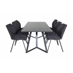 Marina Dining Table - Black top / Black Legs , Gemma Dining Chair - Black Legs - Black Fabric_6