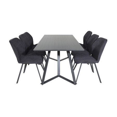 Marina Dining Table - Black top / Black Legs , Gemma Dining Chair - Black Legs - Black Fabric_6