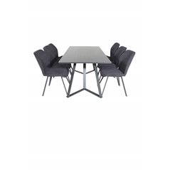 Marina Dining Table - Black top / Black Legs , Gemma Dining Chair - Black Legs - Black Fabric_6