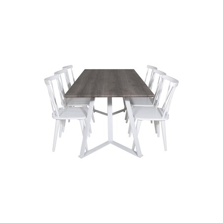 Marina Dining Table - Grey "oak" / White Legs , Mariannelund Windsor Chair - White_6