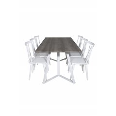 Marina Dining Table - Grey "oak" / White Legs , Mariannelund Windsor Chair - White_6