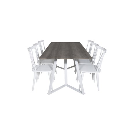 Marina Dining Table - Grey "oak" / White Legs , Mariannelund Windsor Chair - White_6