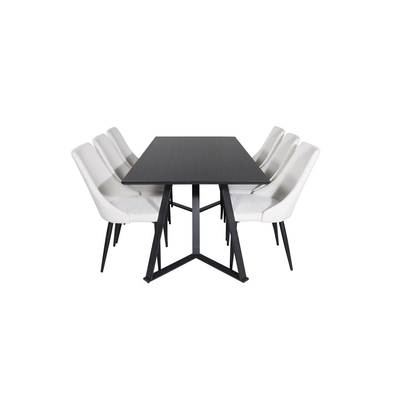 Marina Dining Table - Black top / Black Legs , Leone Dining Chair - Beige / Black_6