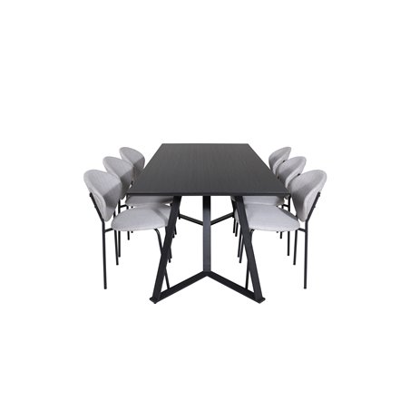 Marina Dining Table - Black top / Black Legs , Vault Dining Chair - Black Legs - Grey Fabric_6