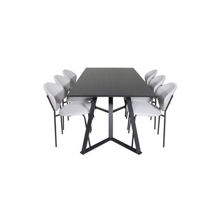 Marina Dining Table - Black top / Black Legs , Vault Dining Chair - Black Legs - Grey Fabric_6