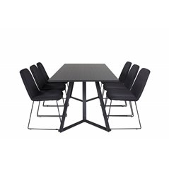 Marina Dining Table - Black top / Black Legs , Muce Dining Chair - Black Legs - Black Fabric_6