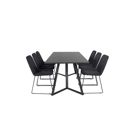 Marina Dining Table - Black top / Black Legs , Muce Dining Chair - Black Legs - Black Fabric_6