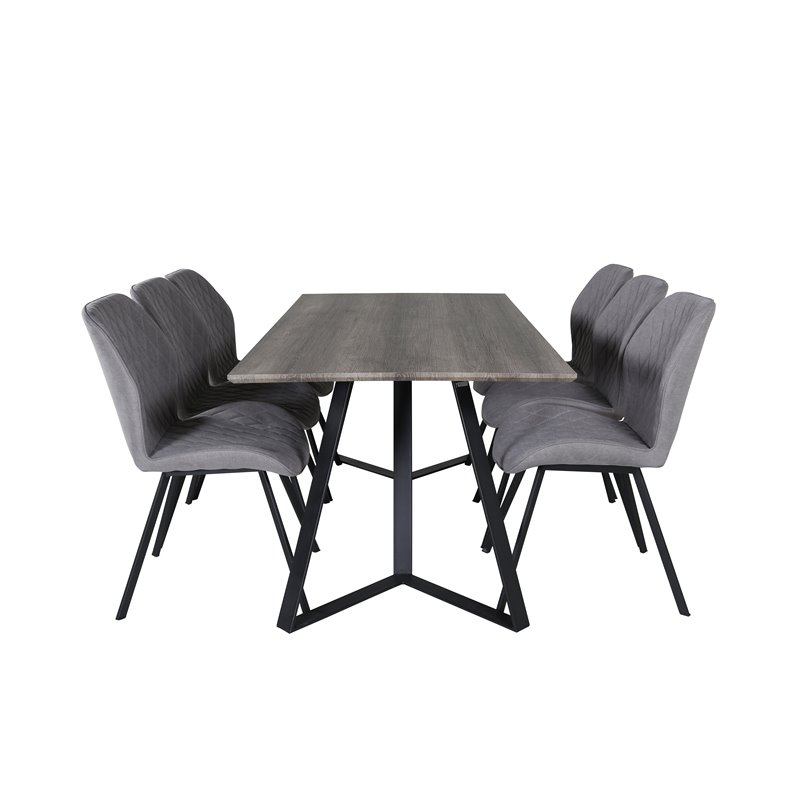 Marina Dining Table - 180*90*H75 - Grey / Black, Gemma Dining Chair - Black Legs - Grey Fabric_6
