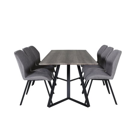 Marina Dining Table - 180*90*H75 - Grey / Black, Gemma Dining Chair - Black Legs - Grey Fabric_6