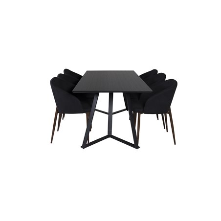 Marina Spisebord - Sort top / Sorte Ben, Arch Dining Chair - Valnøddeben - Sort stof_6