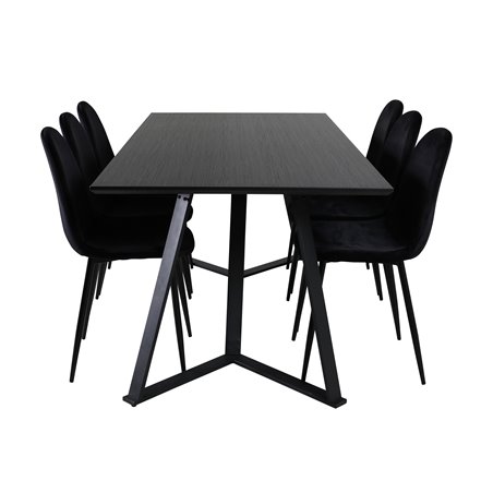 Marina Dining Table - Black top / Black Legs , Polar Dining Chair - Black legs / Black Velvet (ersätter 19902-888)_6