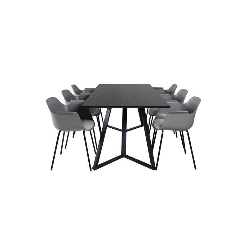 Marina Dining Table - Black top / Black Legs , Comfort Plastic Dining Chair - Black Legs - Grey Plastic_6