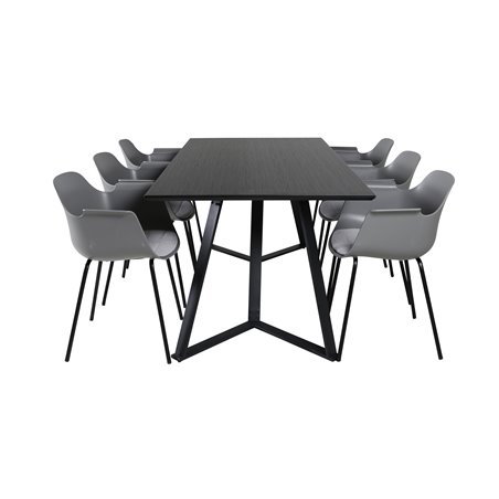 Marina Dining Table - Black top / Black Legs , Comfort Plastic Dining Chair - Black Legs - Grey Plastic_6