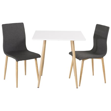 Polar dining table 75*75cm - White /oak-look legs, Windu Dining Chair - Grey / Oak_2