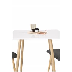 Polar dining table 75*75cm - White /oak-look legs, Windu Dining Chair - Grey / Oak_2