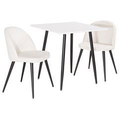 Polar dining table 75*75cm - White / black legs, Velvet Dining Chair Corduroy - Beige / Black_2