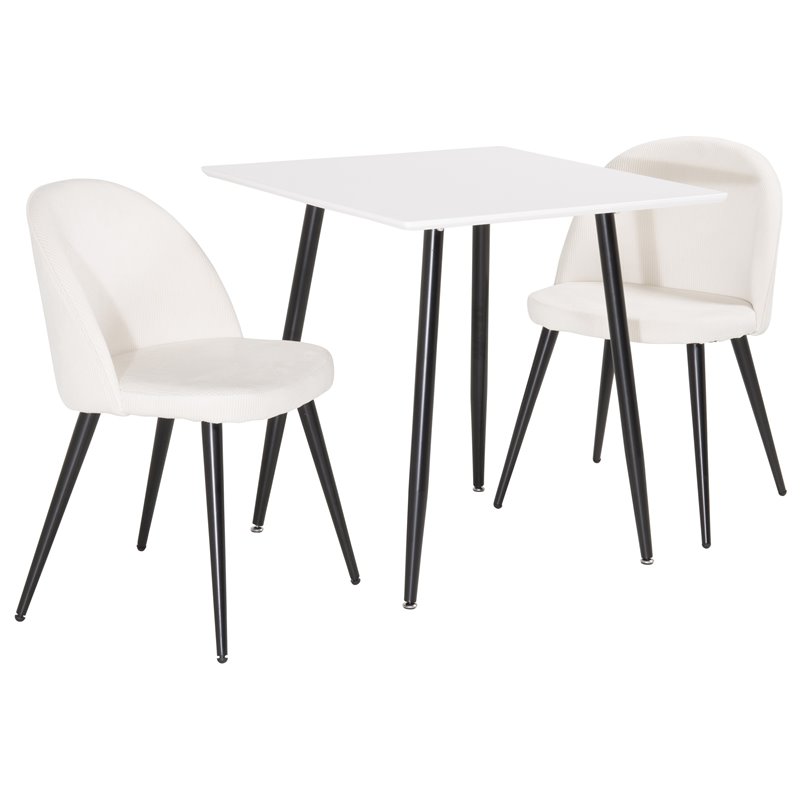 Polar dining table 75*75cm - White / black legs, Velvet Dining Chair Corduroy - Beige / Black_2