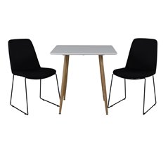 Polar dining table 75*75cm - White /oak-look legs, Muce Dining Chair - Black Legs - Black Fabric_2