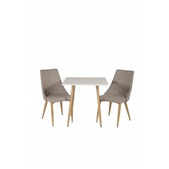 Polar dining table 75*75cm - White /oak-look legs, Leone Dining Chair - Light Grey / Oak_2