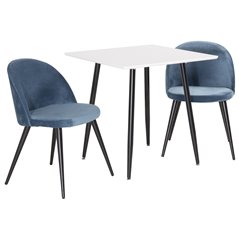 Polar dining table 75*75cm - White / black legs, Velvet Dining Chair - Blue / Black_2