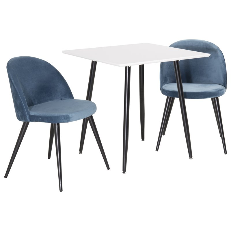 Polar dining table 75*75cm - White / black legs, Velvet Dining Chair - Blue / Black_2