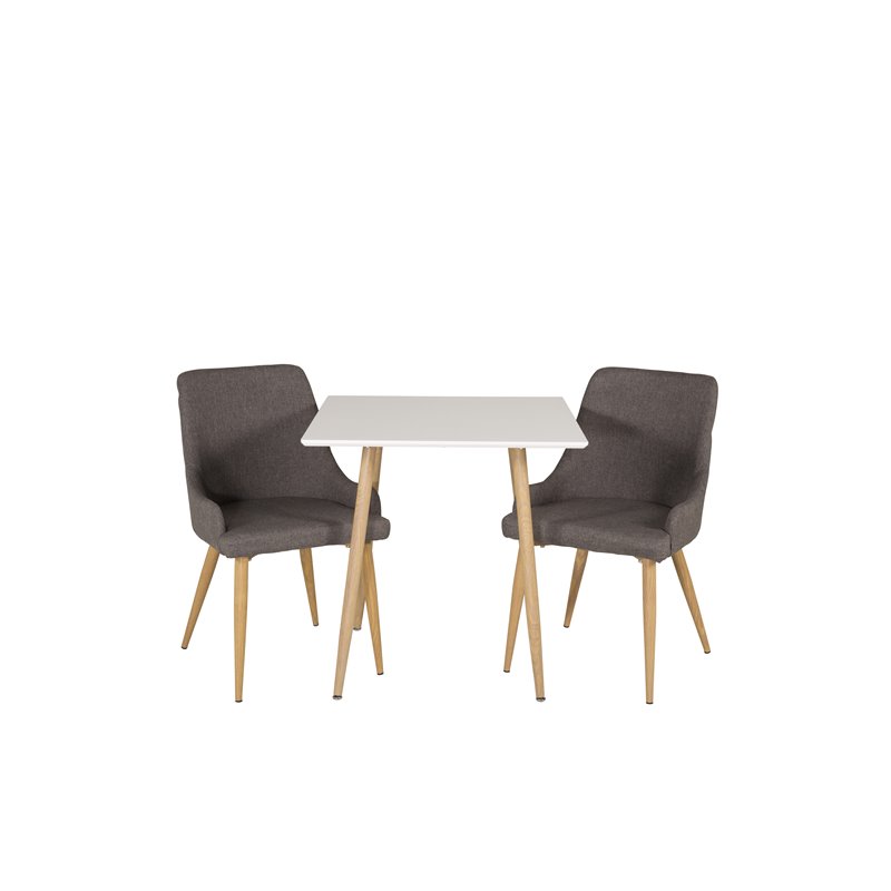 Polar dining table 75*75cm - White /oak-look legs, Plaza Dining Chair - Dark Grey / Oak_2