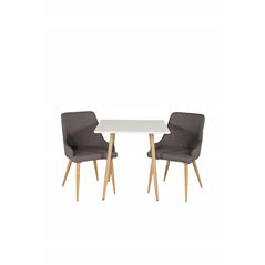 Polar dining table 75*75cm - White /oak-look legs, Plaza Dining Chair - Dark Grey / Oak_2