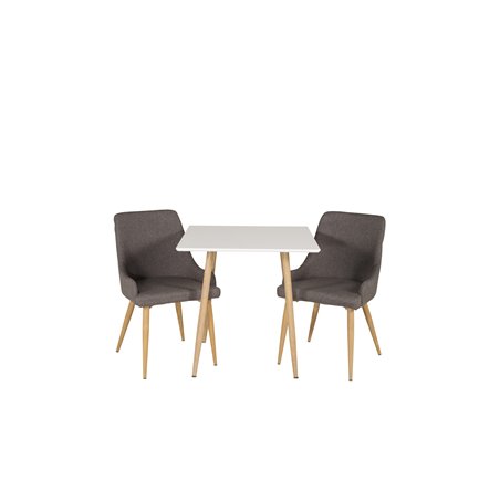 Polar dining table 75*75cm - White /oak-look legs, Plaza Dining Chair - Dark Grey / Oak_2