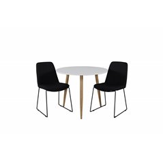 Polar Dining Table ø 90cm - White / Oak, Muce Dining Chair - Black Legs - Black Fabric_2