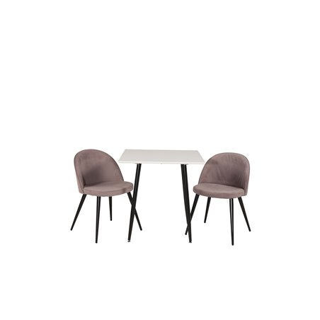 Polar dining table 75*75cm - White / black legs, Velvet Dining Chair Corduroy - Pink / Black_2